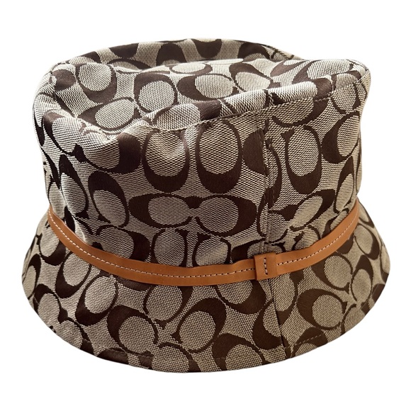 Coach Signature Monogram Jacquard Bucket Hat Khaki Brown Leather Trim SZ M/L - Picture 5 of 8